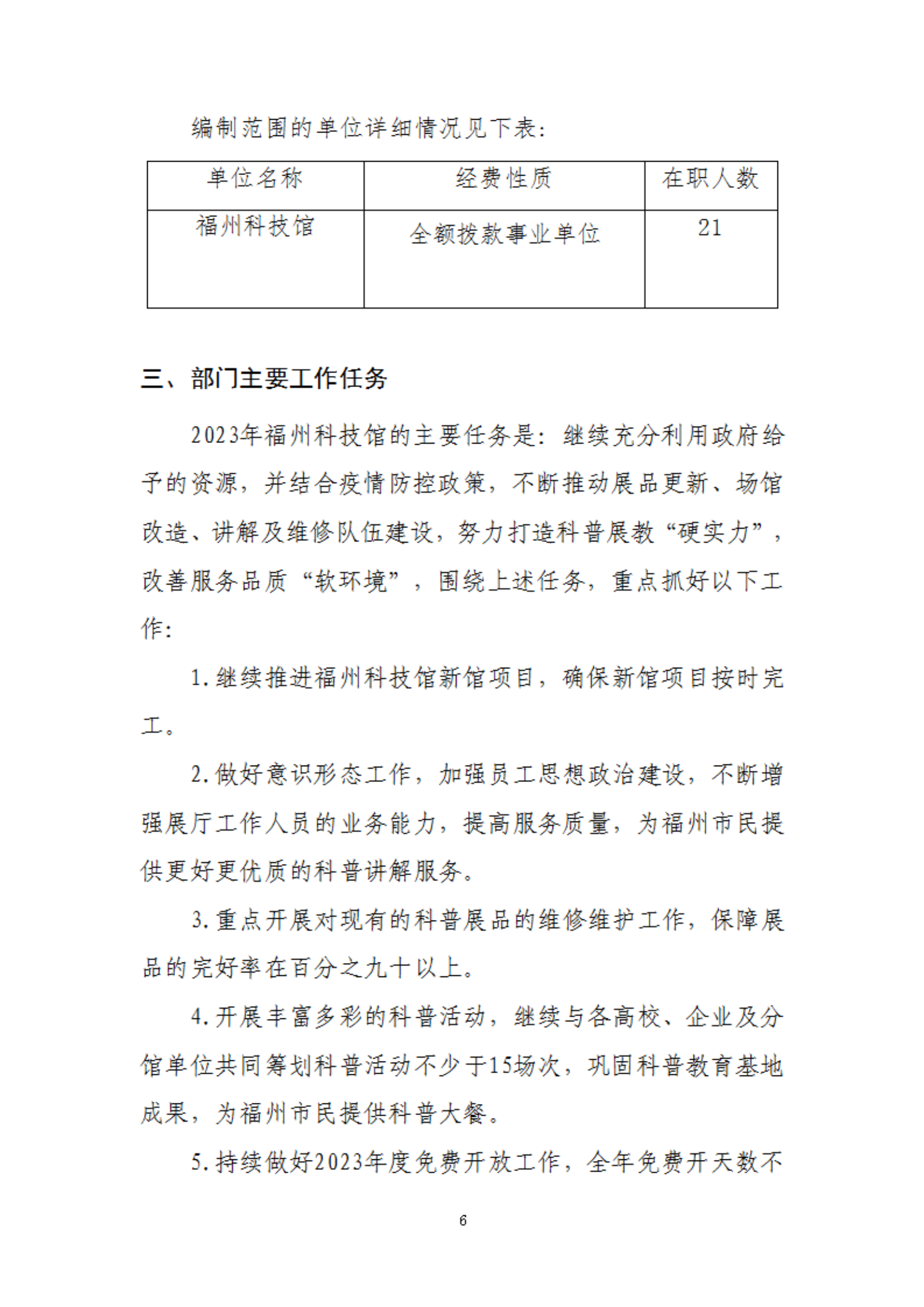 2023年度福州科技館部門預算