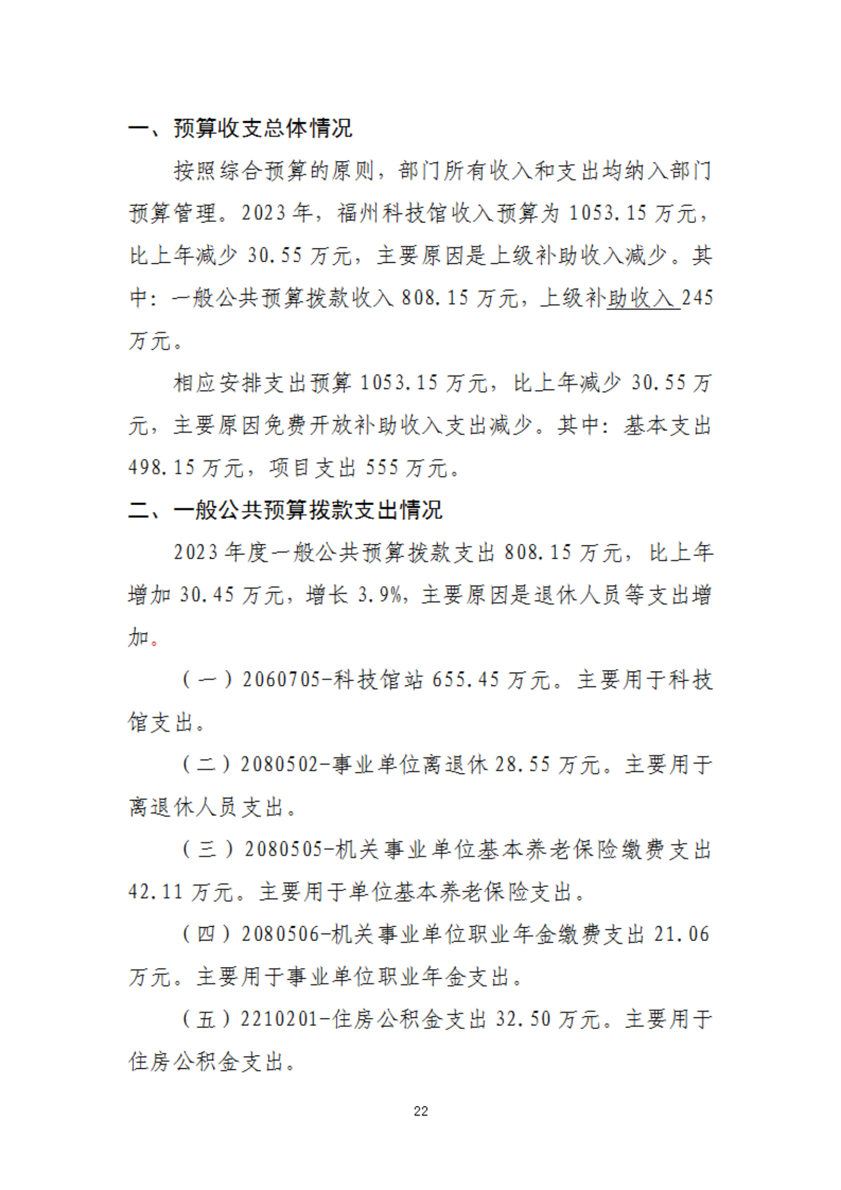 2023年度福州科技館部門預算