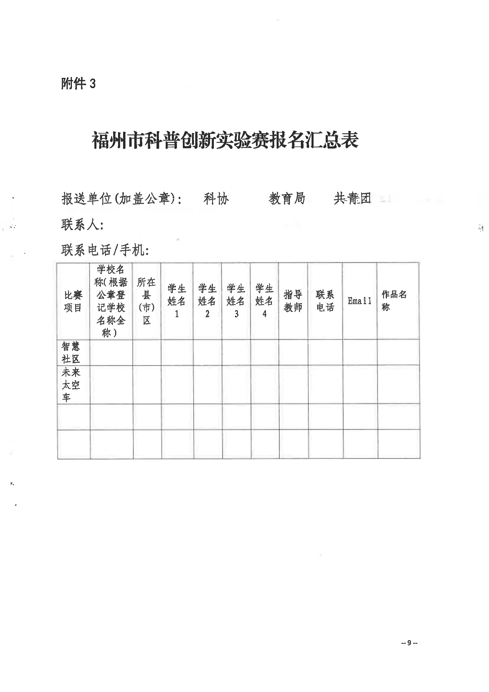 關于舉辦第三屆福州市青年科普創新實驗暨作品大賽的通知